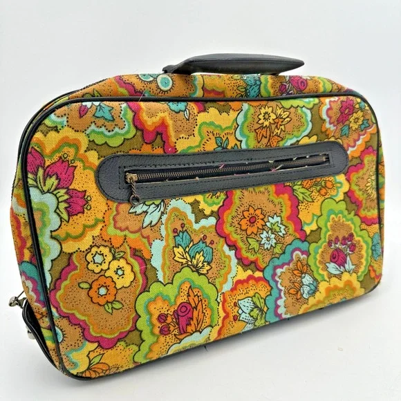 VTG Floral Suitcase 60's 70's Flower Power Retro Paisley Suit Case Made in Japan