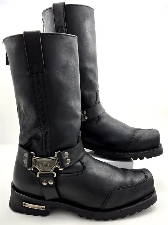 Milwaukee MB411 Mens Size 13D Black Motorcycle Drag Harness Back Zip Biker Boots