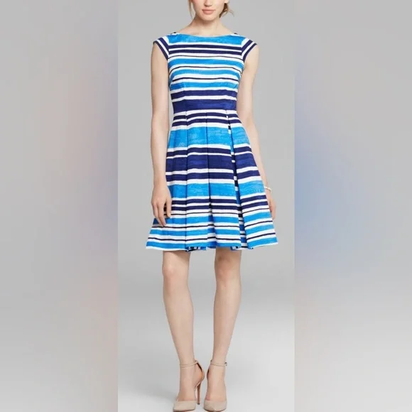 Kate Spade New York “Mariella” Striped Dress with Pleated Flare Skirt - Blue - 4