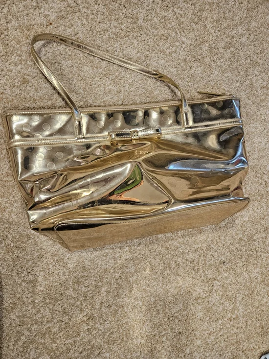 kate spade Metallic Gold Patent Tote with Polka Dot Accent