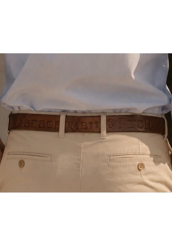 Vintage Abercrombie & Fitch Brown Leather Embossed Store Logo Moose Belt 32”