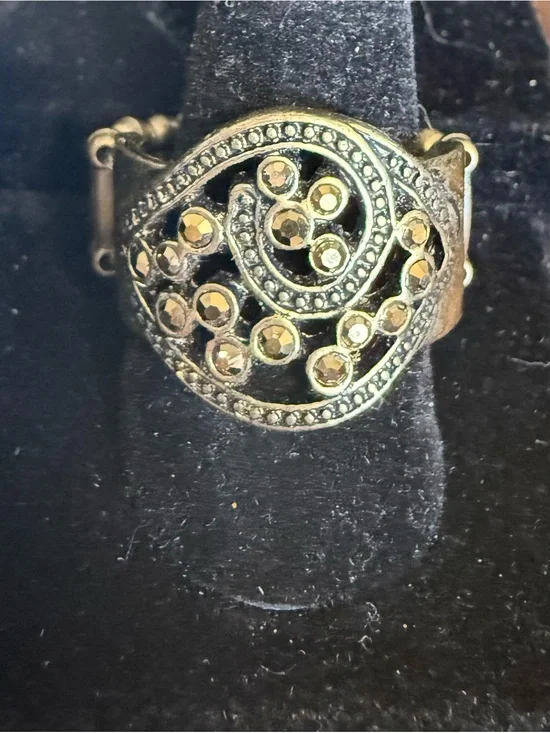 paparazzi Gold-Tone Swirl Crystal Accent Ring
