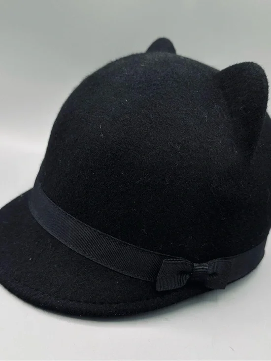 Gymboree City Kitty Black Wool Felt Cat Ear Equestrian Cap Hat