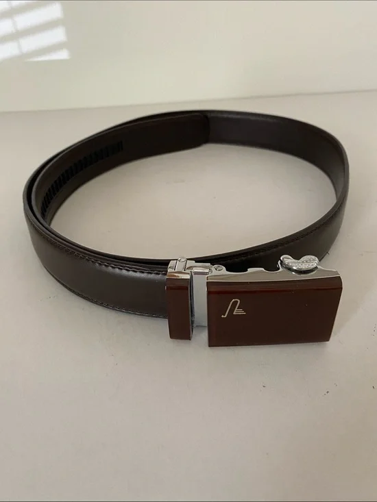 Mission Men's Brown Leather Adjustable Dress Belt with Brown and Silver Buckle