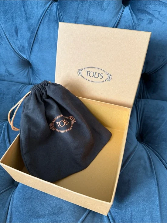 TOD'S Black Drawstring Dust Bag with Logo and Orange Box for belt