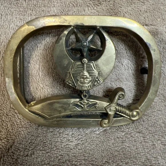 Vintage 1980 Shriners Mason Crescent Scimitar Solid Brass Belt Buckle Baron 6204