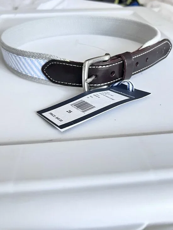 Vineyard Vines seersucker canvas club belt Blue White Stripe Size 26