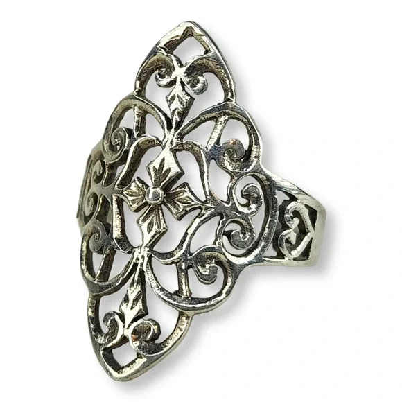Vintage Sterling Silver 925 Thin Dainty Flower Band Ring Size 7.75