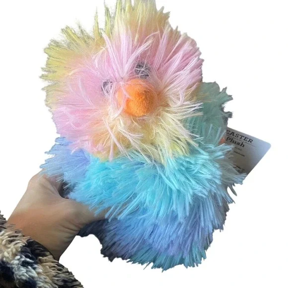 Rainbow Pastel Easter Plush Shaggy Fluffy Bird Chick Stuffed Animal Toy Decor