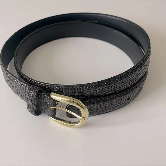 Genuine Leather Belt Black Brown Print Pattern Size 38 Unisex