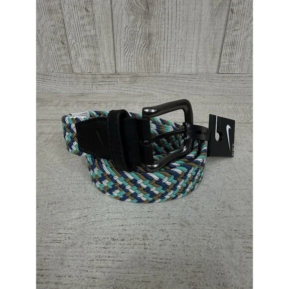 Nike G-flex Braided 1 3/8” Stretch Woven Golf Belt Navy Gray Teal Mens XL 42-44