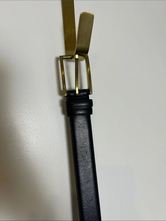 Men's Black Leather Dress Belt with Brushed Gold Buckle