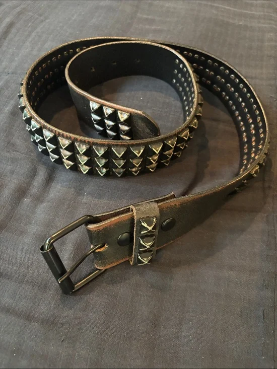 Studded Leather Belt - Black with Silver Studs