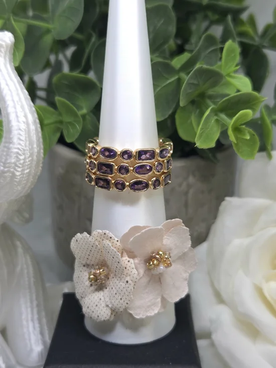 BP LUXE BANDS Gold Stackable Ring Set with Amethyst CZ Stones