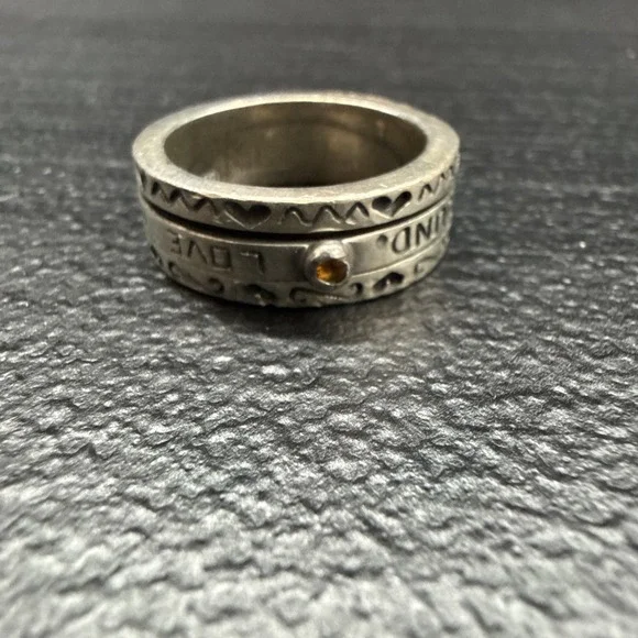 Brighton Sterling Silver Garnet Spinner Love Makes World Go Round Ring Size 8