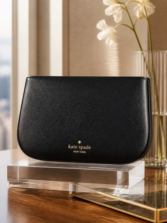kate spade New York Black Saffiano Leather Crossbody Clutch