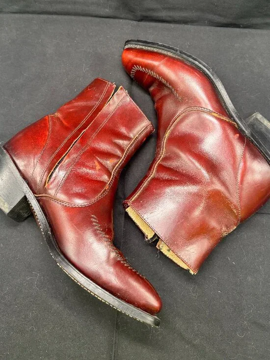 Vintage Men's Wrangler Chestnut Brown Leather Side Zip Ankle Western Boots Size