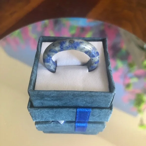 Handcrafted genuine sodalite stone band ring 9.5