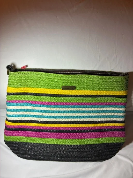 Striped Straw Cosmetic Pouch‎ - Green Multi