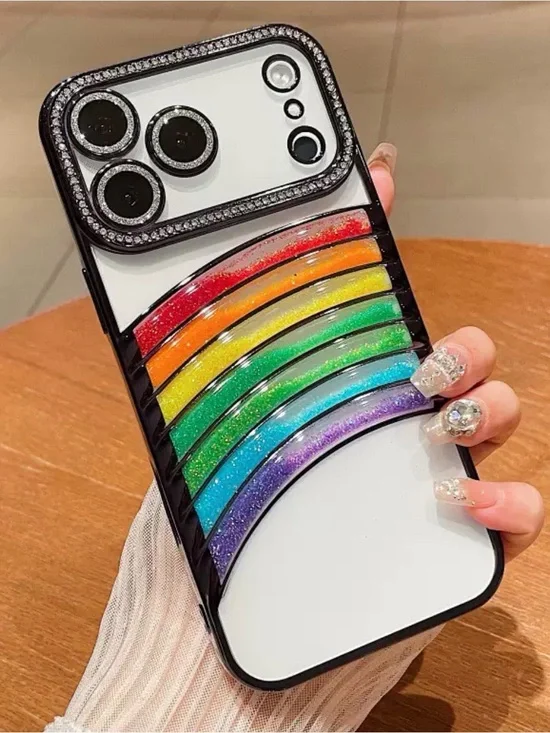 iPhone 17 Pro max iPhone Case,Rainbow Flowing Liquid Quicksand Glitter Black