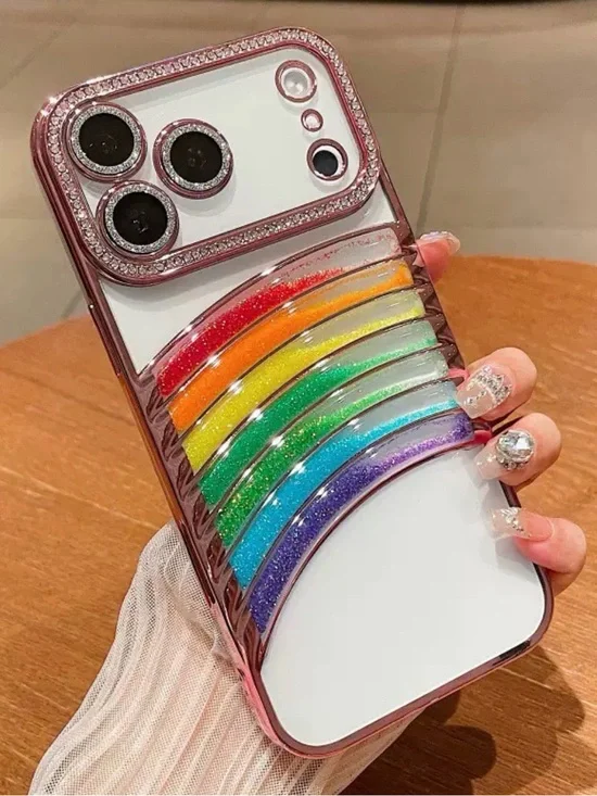 iPhone 17 Pro max iPhone Case,Rainbow Flowing Liquid Quicksand Glitter pink