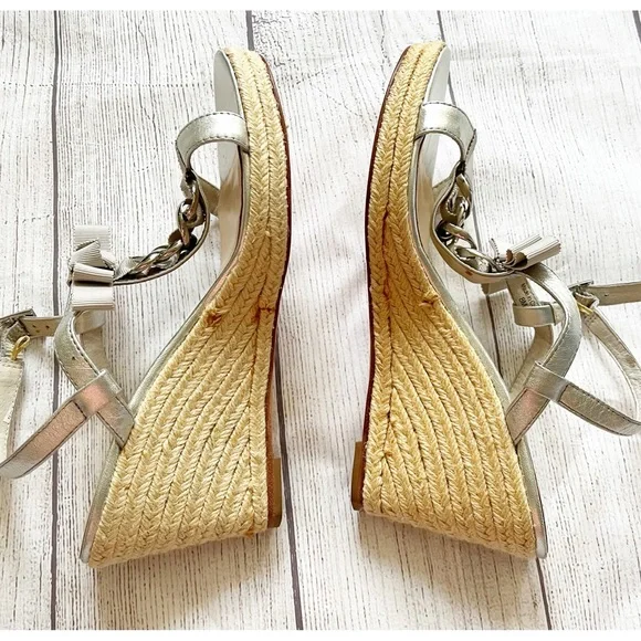 Kate Spade silver chain espadrille wedge heel sandals 8