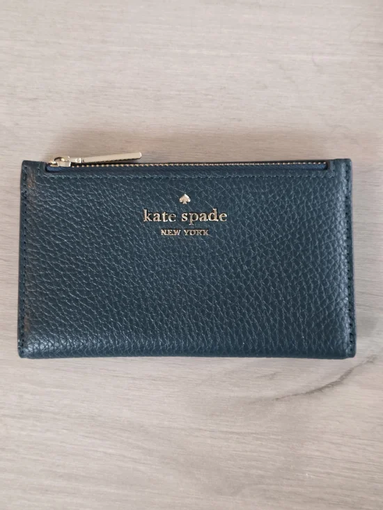 Kate Spade Pebbled Leather Zip Wallet in Dark Teal Green