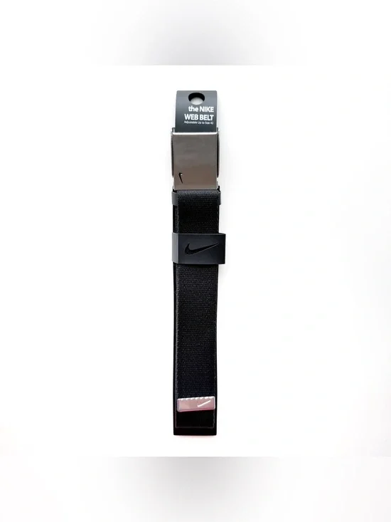 Nike Golf Web Belt Black Adjustable Silver Buckle Golfing Sporty