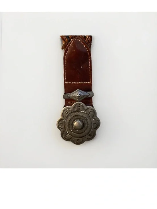Vintage Brown Leather Belt Loop with Floral Concho