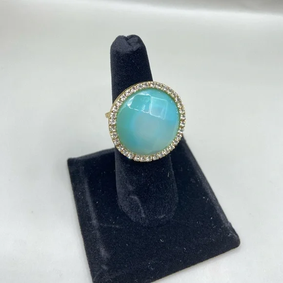 Gold Tone Mint Chalcedony Halo Statement Ring