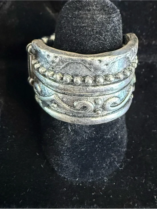 paparazzi Silver-Tone Filigree Beaded Wide Band Ring