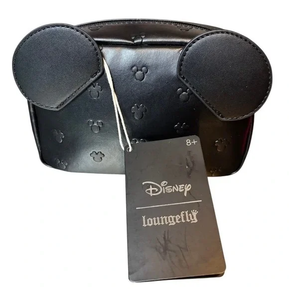 Loungefly‎ Disney Mickey Mouse All Over Print Embossed Black Makeup Bag NWT