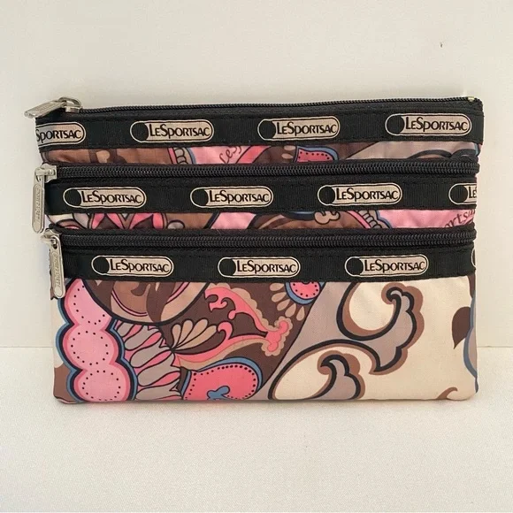 LeSportSac 3-Zip Cosmetic Bag Pink Paisley