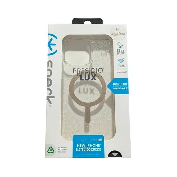 E6. Speck Presidio Lux Magsafe Case for Apple iPhone 15 Pro Max - Glitter Cover