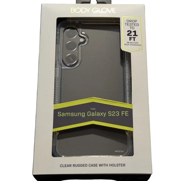 E3. Body Glove Clear Rugged Case and Holster for Samsung Galaxy S23 FE - Clear
