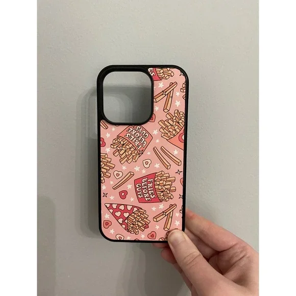 iPhone 14 Pro Case Unisex OS Pink Fries Before Guys Graphic Heart Print Bumper
