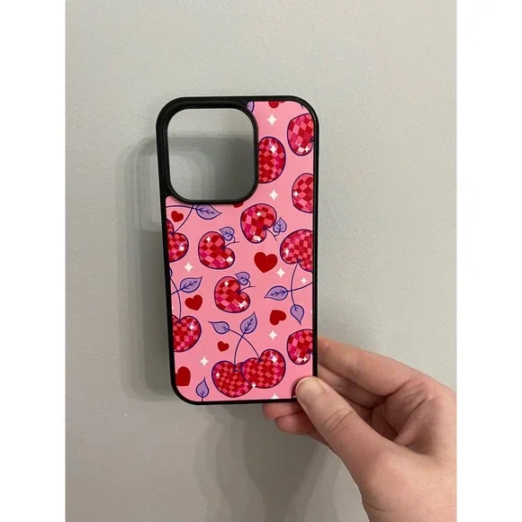 Phone Case Unisex iPhone 14 Pro Pink Cherry Disco Ball Heart Retro Y2K Aesthetic