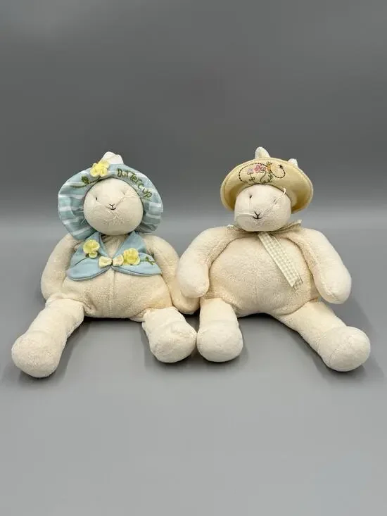 Vintage HALLMARK Bunnies by the Bay Stuffed Rabbits Baylee & Buttercup Set 10”