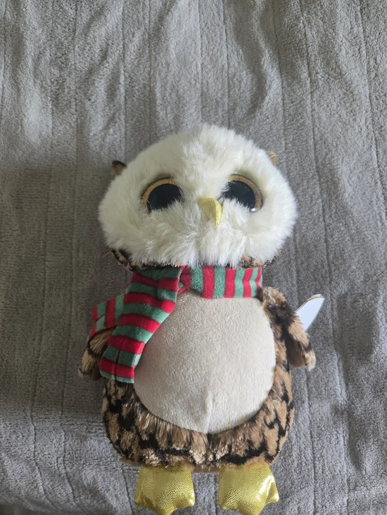 Ty Beanie Boos Leopard Print Owl with Red and Green Scarf