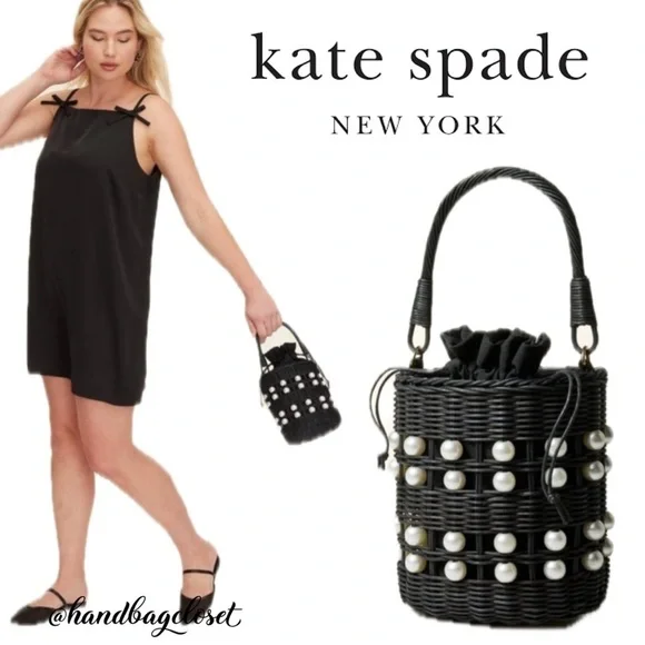 Kate Spade x Target Black Pearl Embellished Basket Wicker Bucket Bag