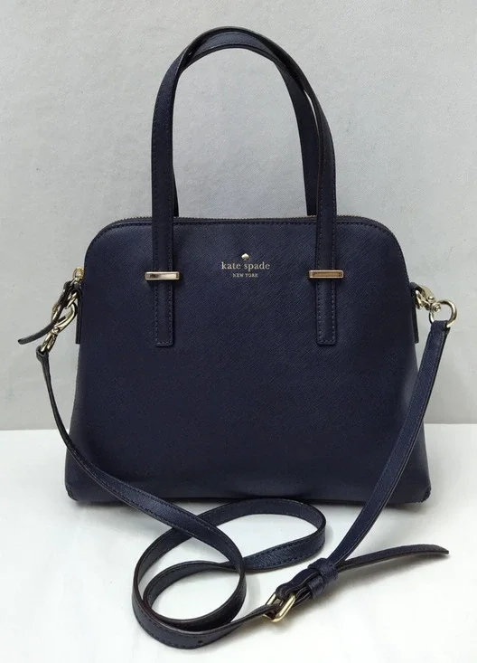 Kate Spade New York Midnight Blue Leather Double Handles Zipper Satchel Bag