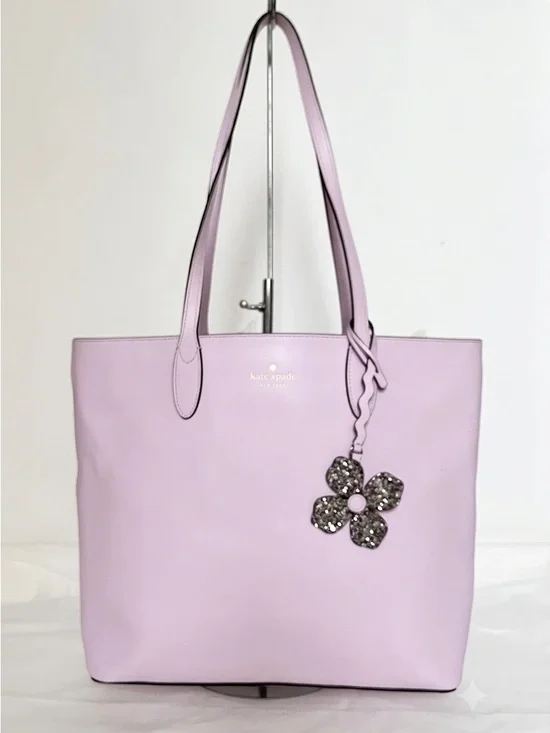 Kate Spade Kerri Medium Blossom lavender pink Tote with Rhinestone flower charm