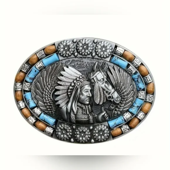 Fashionable and Durable Western Style Horse Head Indian Belt Buckle, T3MISB2D