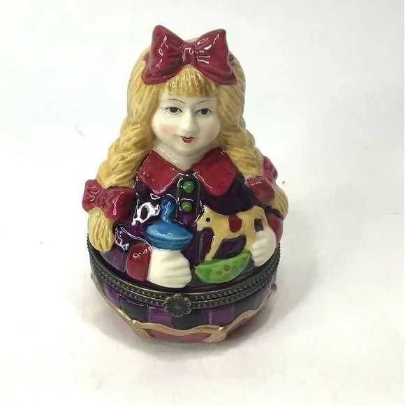 Villeroy‎ & Boch Germany Porcelain Trinket Box Girl Braids 1748 Collectible Vtg