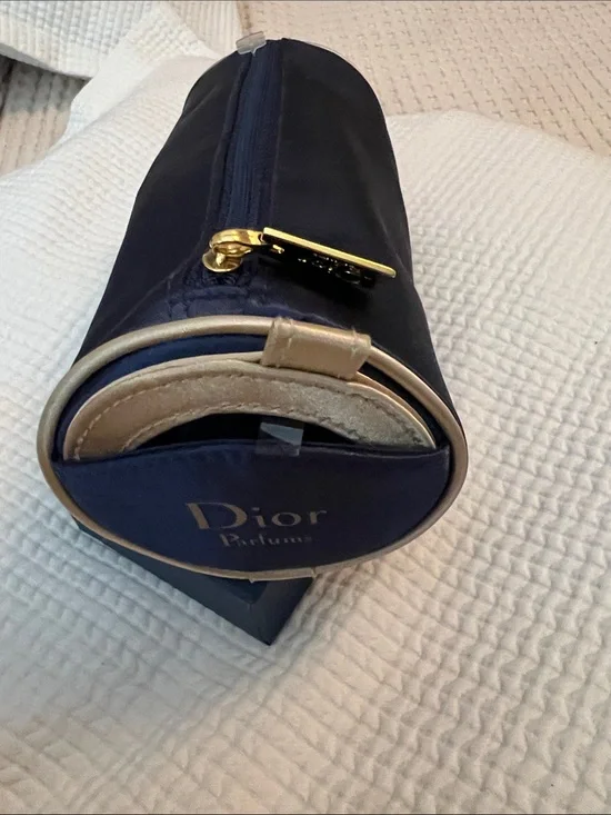 Dior Navy and Gold Cylindrical Travel Pouch