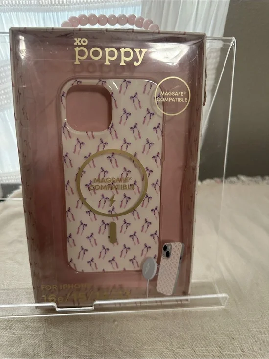 MagSafe Compatible Pink Ribbon Pattern iPhone Case 16E/15/14/13 by XO Poppy NWT
