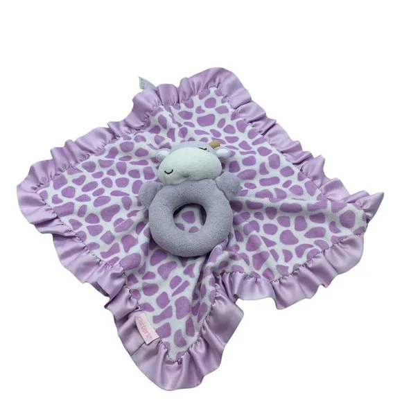 Carter's Hippo Lovey Security Blanket Rattle Satin Back 14