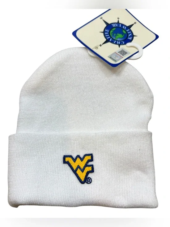 Brand new with Tags Creative KnitWear Brand White WVU‎ Cuffed Knit Hat Newborn