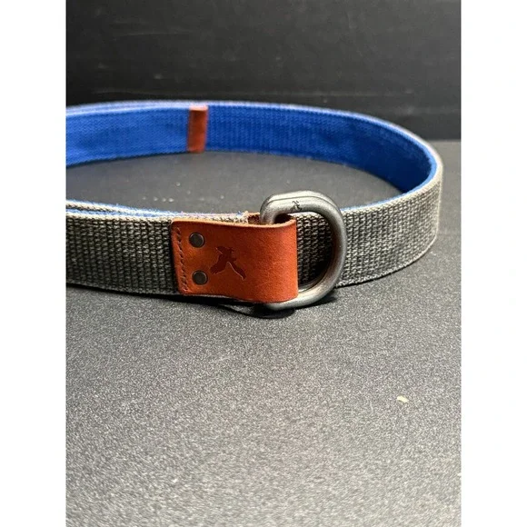 Y2k American Eagle Mens 2 Sided Rope D-Ring Belt Grey Blue Leather Trim 48