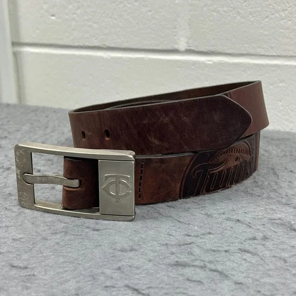 Minnesota‎ Twins Belt Men's 34 Brown Embossed Leather MLB Eagles Wings Baseball